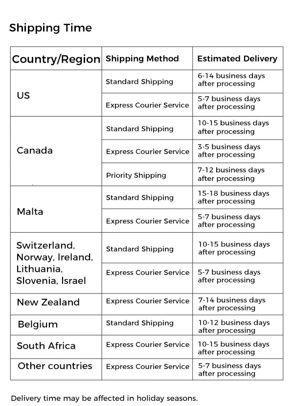 shipping time 5-7 business days