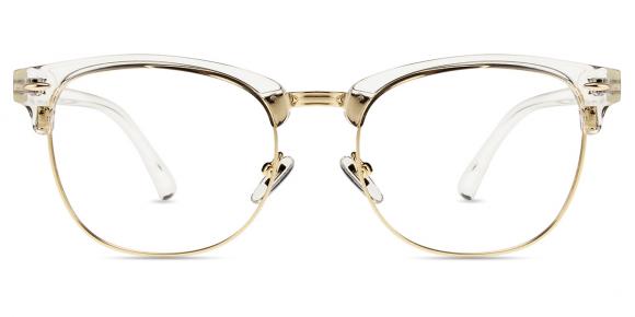Unisex Glasses Large S1382 Clear Gold Mixed Materials Browline