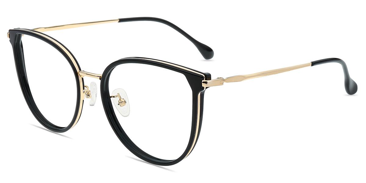 Women Glasses Large S0165 | Black Gold Mixed Materials Horn-rimmed ...