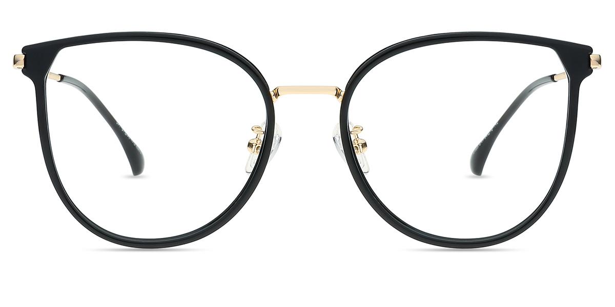 Women Glasses Large S0165 Black Gold Mixed Materials Hornrimmed