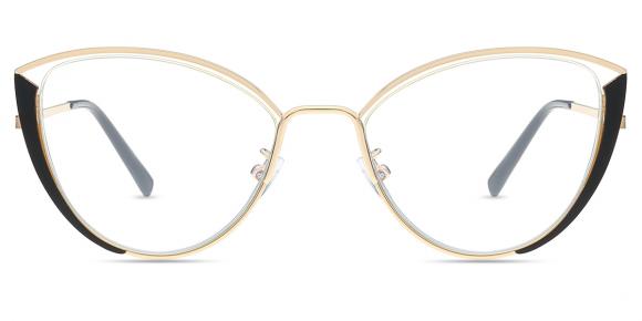 Women Glasses Medium W95721 Gold Black Metal Cat Eye Frame Firmoo UK