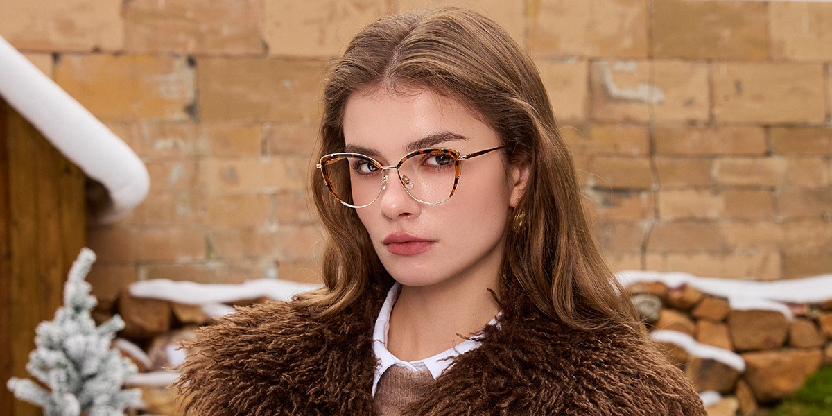 Women Glasses Medium W87069 | Pink Gold Metal Tr Cat Eye Frame