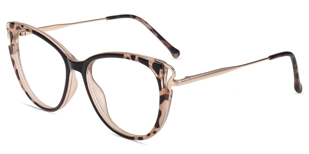 Women Glasses Large TM07885 Brown Pattern Tr Metal Cat Eye Frame Firmoo UK