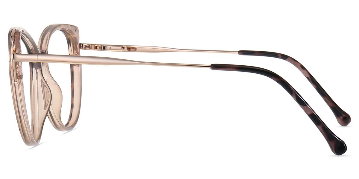 Women Glasses Large TM07885 Brown Pattern Tr Metal Cat Eye Frame