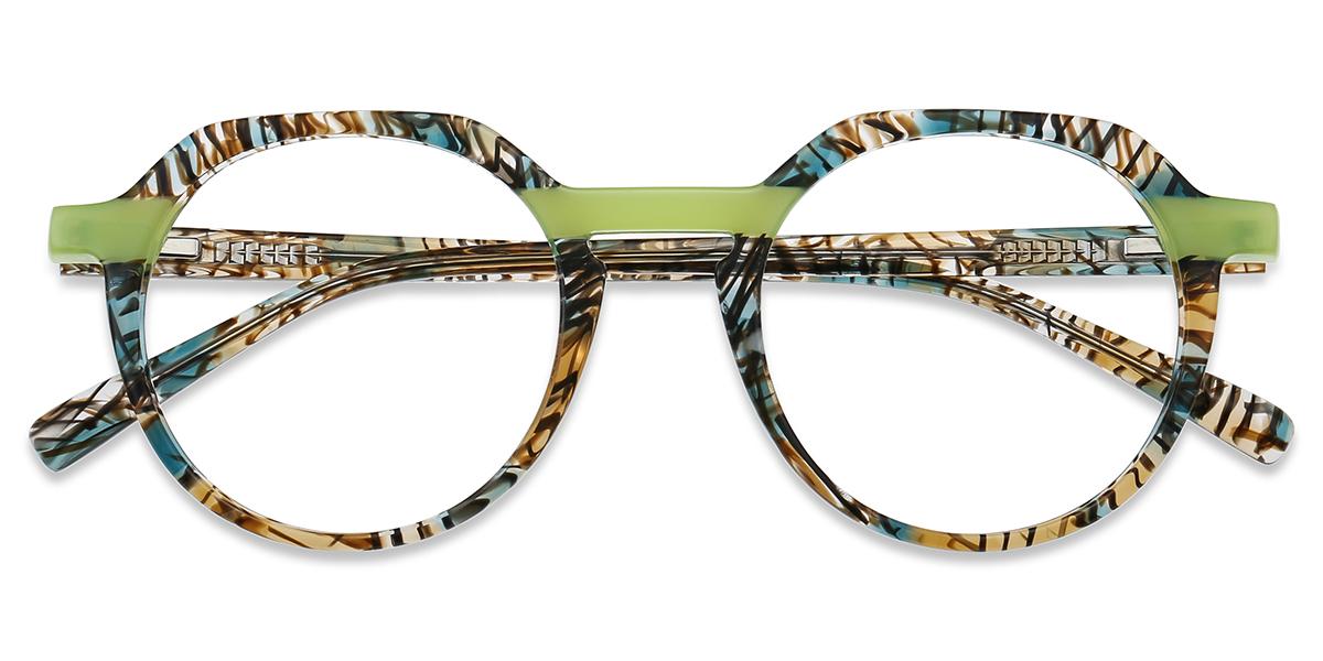 Women Glasses Medium AC51188 Green Pattern Acetate Round Frame Firmoo UK