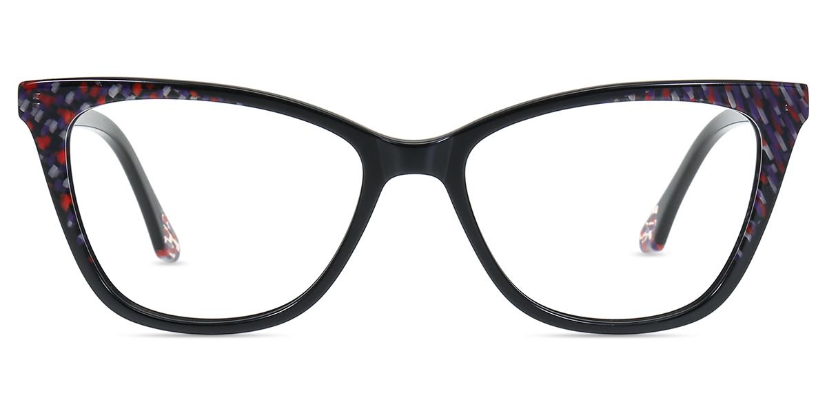 Women Glasses Medium Ac00788 Black Pattern Acetate Cat Eye Frame