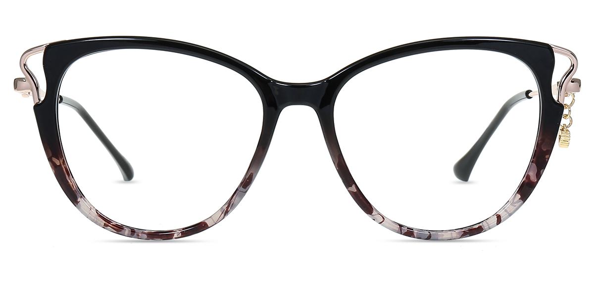Women Glasses Large Crace21102 Black Pattern Tr Metal Cat Eye Frame