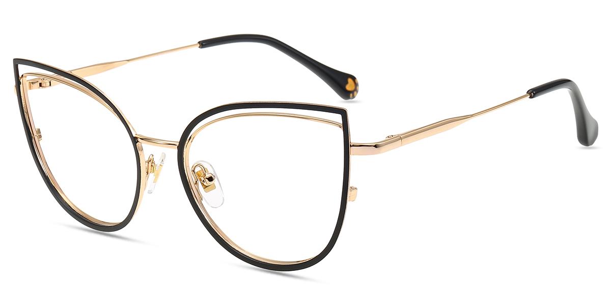 Lunettes de vue Femmes Judy116 | Noir,Or Rose Métal Grande Œil de chat