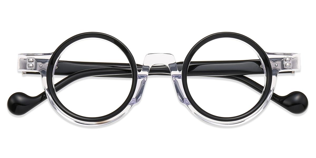 Unisex Glasses Medium AC66215 Black Clear Acetate Round Frame Firmoo UK