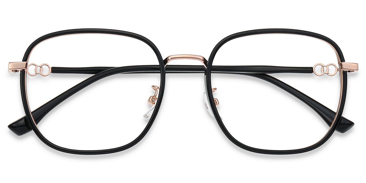 Women Glasses Large TM53469 Black Rose Gold Tr Metal Square Frame